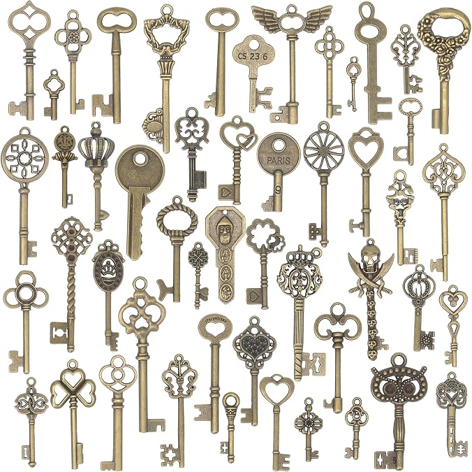 50pcs Vintage Skeleton Key Charms DIY Jewellery Making-Bronze
