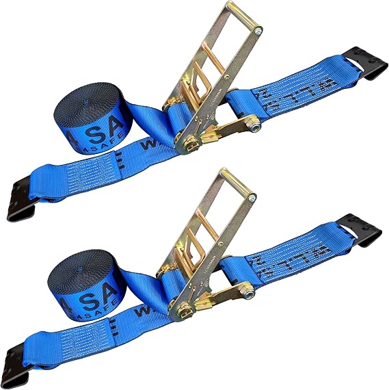 Mega Cargo Control 4" x 30' Ratchet Tie Down Strap w/ Flat Hooks Farm Trailer Flatbed Truck Cargo, WLL: 5,400 lbs. (Blue, 2-Pack)