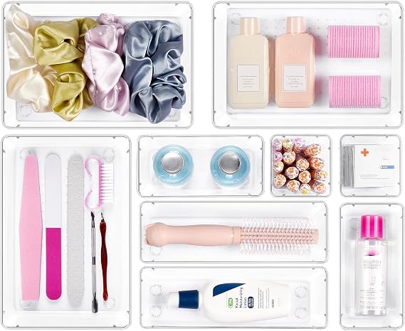 Vtopmart 9 Pcs Drawer Organizer Set, 4 Size Bathroom Drawer Organizers and Storage, for Makeup, Office, Kitchen, Gadgets