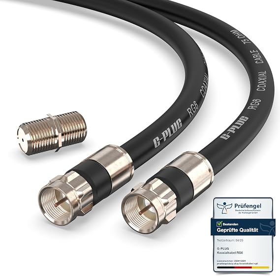 G-PLUG RG6 Coaxial Cable Connector Set 1 m - Extension for Satellite Cable and Aerial Cable for High-Speed Internet Broadband/Digital TV - Weatherproof Double Rubber O-Ring and RG6 Press Connector