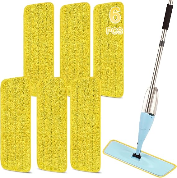 Microfiber Spray Mop Replacement Heads for Wet/Dry Mops Reusable Replacement Refills Fits for Bona Floor Care System(6 Pack) (Yellow Mop Pads)
