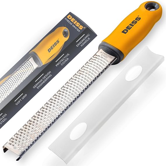 Deiss Pro Cheese Grater - Kitchen Grater for Citrus, Parmesan, Ginger, Garlic, Nutmeg, Chocolate, Vegetables, Fruits - Stainless Steel Sharp Blade - Dishwasher Safe