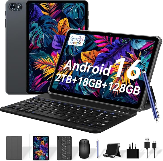 TABWEE T80 Android 16 Tablet, 2026 Tablet with Keyboard and Pen, Gemini AI 3.0,10 Inch Android Tablets 18GB+128GB/2TB, 6000mAh, FHD, Bluetooth 5.0, GPS, OTG, Office, Gaming,