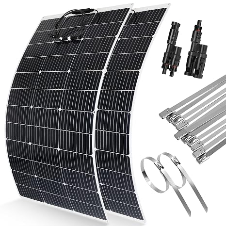 【240W Flexible Solar Panel 12V】KOLLNIUN 2 Pcs 120W Flexibles Campervan Solar Panel Kit: 240W Flexible Solar Panel+T Branch Connector+12 Cable Tie, for Motorhome Boat Caravans Roof and Non-Flat Surface