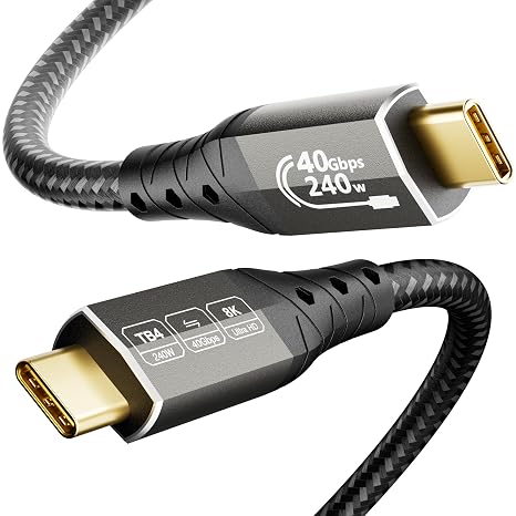 ZIKNYDO USB 4 for Thunderbolt 4 Cable 1m, 40Gbps USB C Data Cable, 8K/4K Video, 240W Charging, USB-C Thunderbolt Cable, for Thunderbolt 3, iPhone 16 Series, SSD, MacBook, eGPU (3.3FT)