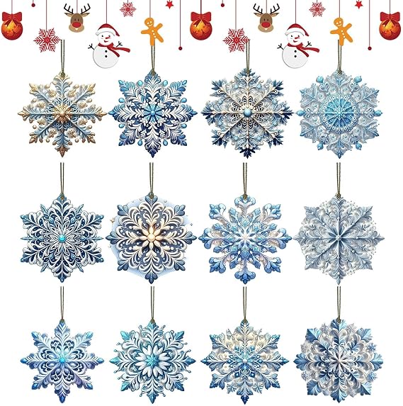 Snowflake Christmas Ornament Blue Double-Sided Snowflake Pendant Hook