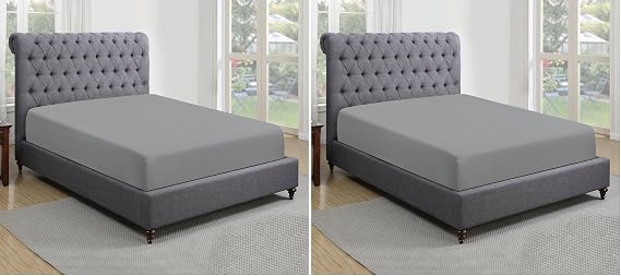 Sapphire collection 200 Thread Count 100% Egyptian Cotton Fitted Sheet (Double, Grey) (Pack of 2)