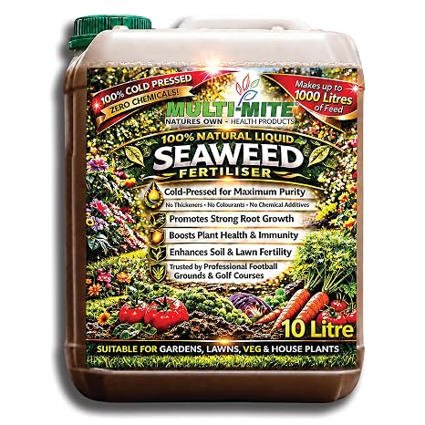 MULTI-MITE 100% Natural Liquid Seaweed Fertiliser 10 Litre Plant Feed Concentrate Biostimulant for Gardens Lawns Vegetables Trees Roses Shrubs Herbs Fruit and House Plants Natural Liquid Seaweed