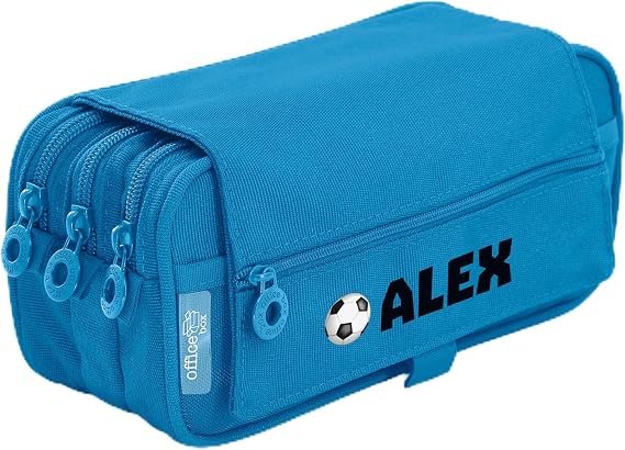 Stikets Personalised Triple Pencil Case with Name and 3 Compartments, Ideal for School (Sky Blue)