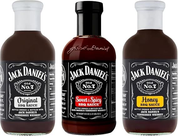 BBQ Sauce Set Bundle With Jack Daniels Original BBQ Sauce 553g, Jack Daniels Honey BBQ Sauce 553g & Jack Daniels Sweet & Spicy BBQ Sauce 553g (3 pack)