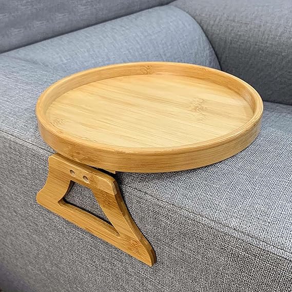 Sofa Arm Tray Table, Foldable Couch Arm Table, 25cm Wood Couch Armrest Tray, Arm Chair Table Tray, Clip- Sofa Tray Table for Wide Couches, Sofa Arm Table for Remote Control Drinks Snacks Phone