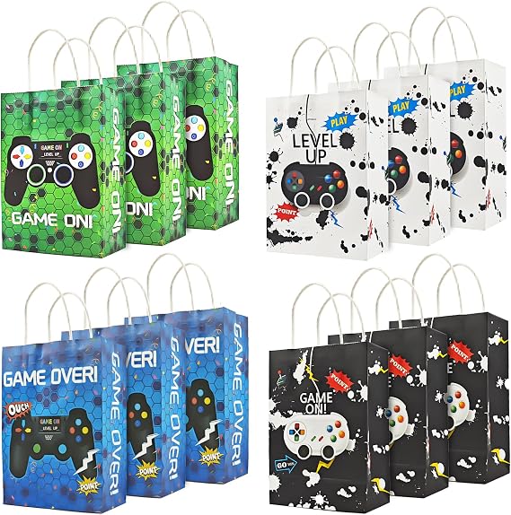 12 PCS Gaming Party Bag Fillers, Gaming Paper Party Bags with Handle