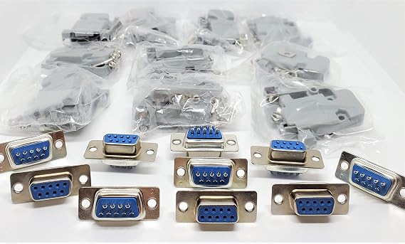 Pc Accessories - Connectors Pro 10 Set Lehim Kabı DB9 Dişi + Plastik Kaputlar, 9 Pinli D-Sub Konnektör ve Kapüşon Seti, 20'li Paket (10 DB9 Dişi + 10 Kapüşon)