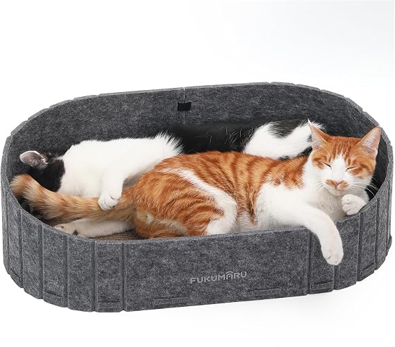 FUKUMARU Cat Scratching Board 24 Inch Sofa Shape Scratching Board Reversible Cat Bed Round Scratching Pads Made of High Quality Felt and Cardboard Dark Grey