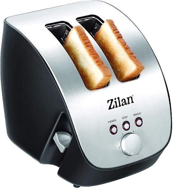 Zilan, Paslanmaz çelik ekmek kızartma makinesi, 1000 W, ekmek kızartma makinesi için 2 büyük gözlü, buz çözme, ısıtma ve silme fonksiyonlarına sahip 6 kademeli kızartma