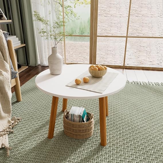 Small Coffee Table Modern Mid Century Center Table,Tea Tables for Small Space,Sofa End Tables with Wood Frame,Side Tables for Living Room,Office White