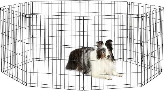 New World Folding Metal Dog Exercise Pen and Pet Playpen with No Door, Includes Grounding Stakes and Provides 1.5 Meters of Play Space, 76cm Tall, Black E-Coated
