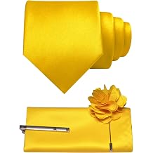 JEMYGINS 3.15" Solid Color Formal Tie and Pocket Square with Tie Clip Lapel Pin Set Mens Necktie for Business and Wedding 4PCS