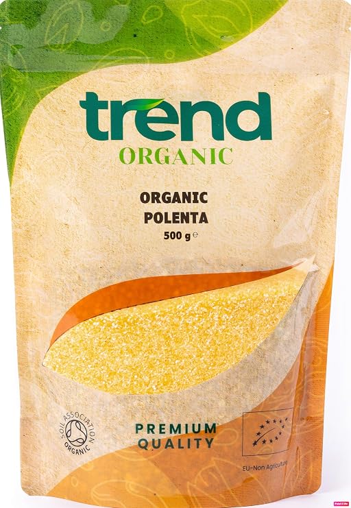Trend Organic Coarse Cornmeal (Polenta) for Creamy or Firm Dishes, 500g - Rich in Fibre, Ideal for Baking, Grilling, and Frying - Certified Organic, Vegan, Non-GMO, No Additives No Preservatives, Raw