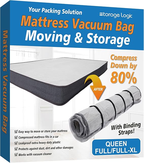 Queen Foam Mattress Vacuum Bag - Compress Mattress by 80%, Leakproof & Sealable Vacuum Bag for Storage