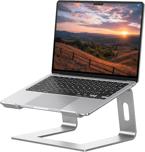 SOUNDANCE Aluminum Laptop Stand for Desk Compatible with Mac MacBook Pro Air Apple Notebook, Portable Holder Ergonomic Elevator Metal Riser for 10 to 15.6 inch PC Desktop Computer, LS1 Silver
