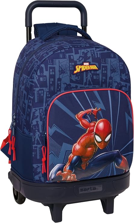 Safta SPIDERMAN – Large Backpack with Wheels, Compact, Removable, Ideal for Children of Different Ages, Comfortable and Versatile, Quality and Resistance, 13 x 22 x 45 cm