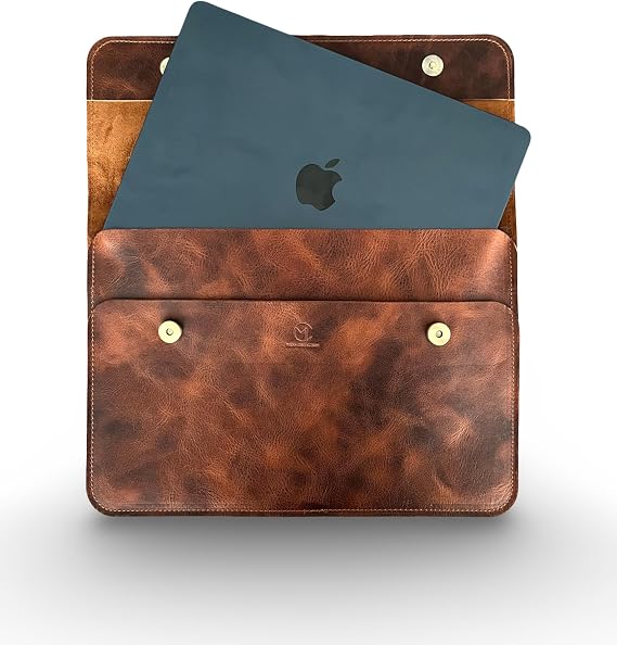 Hakiki Deri MacBook Kılıfı 13-14 İnç – Gerçek Deri Premium MacBook Çantası, MacBook Air, MacBook Pro - Mess Collection (taba 13/14 inç)