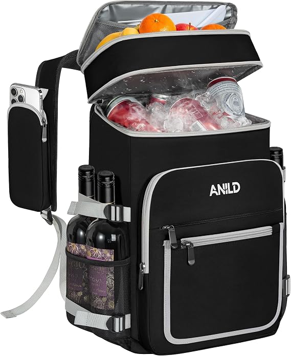 Cooler Backpack Bag 30L for Camping, Picnic, BBQ, Beach and Hiking, Black