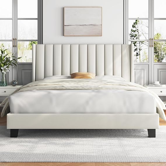 Yaheetech Upholstered Double Bed with Headboard with Wings 16 x 200 cm