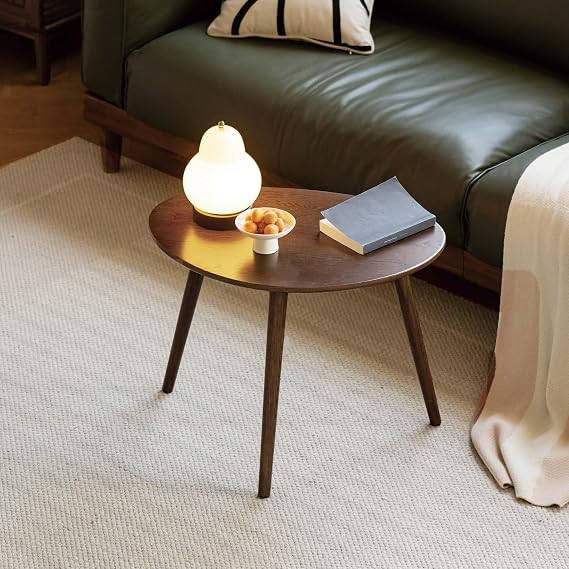 YESWOOD Solid Wood Side Table, Oak Coffee Tables, Oval Side Table with Natural Wooden Legs, Pebble Shape for Living Room and Balcony, Modern Sofa Table, Walnut, 44.5 D x 65 W x 50 H cm 7