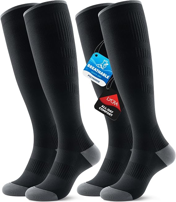 RUIXUE Compression Socks for Women and Men, 20-30 mmHg Cooling Flight Socks, 2 Pairs Graduated Socks for Travel, Sport, Nurse, Long Sitting(Swelling & Aches Relief)