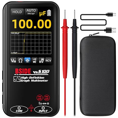 BSIDE デジタルマルチメーター データモニター 10000カウント 充電式 True RMS ポケット オートレンジカラーディスプレイ 電圧計 静電容量ダイオード連続オーム Vアラート電圧 懐中電灯付き