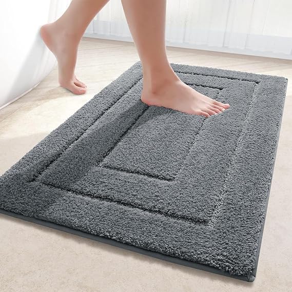 smiry Microfibre Bath Mat 40 x 60 cm Fluffy Bathroom Mat Dark Grey