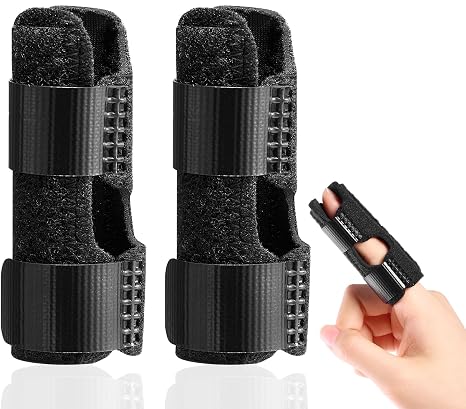Trigger Finger Splint - 2pcs Enhanced Finger Brace with 2 Aluminum Support Bars Finger Splints for Broken Fingers Arthritis Finger Straightener & Immobilization (Black)