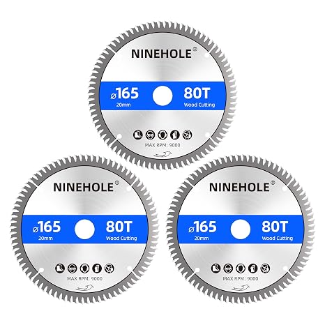 3pcs Circular Saw Blade 165 x 20 mm 80 Teeth TCT Cutting Disc for Wood, Plywood, Drywall, Laminate, Plastic