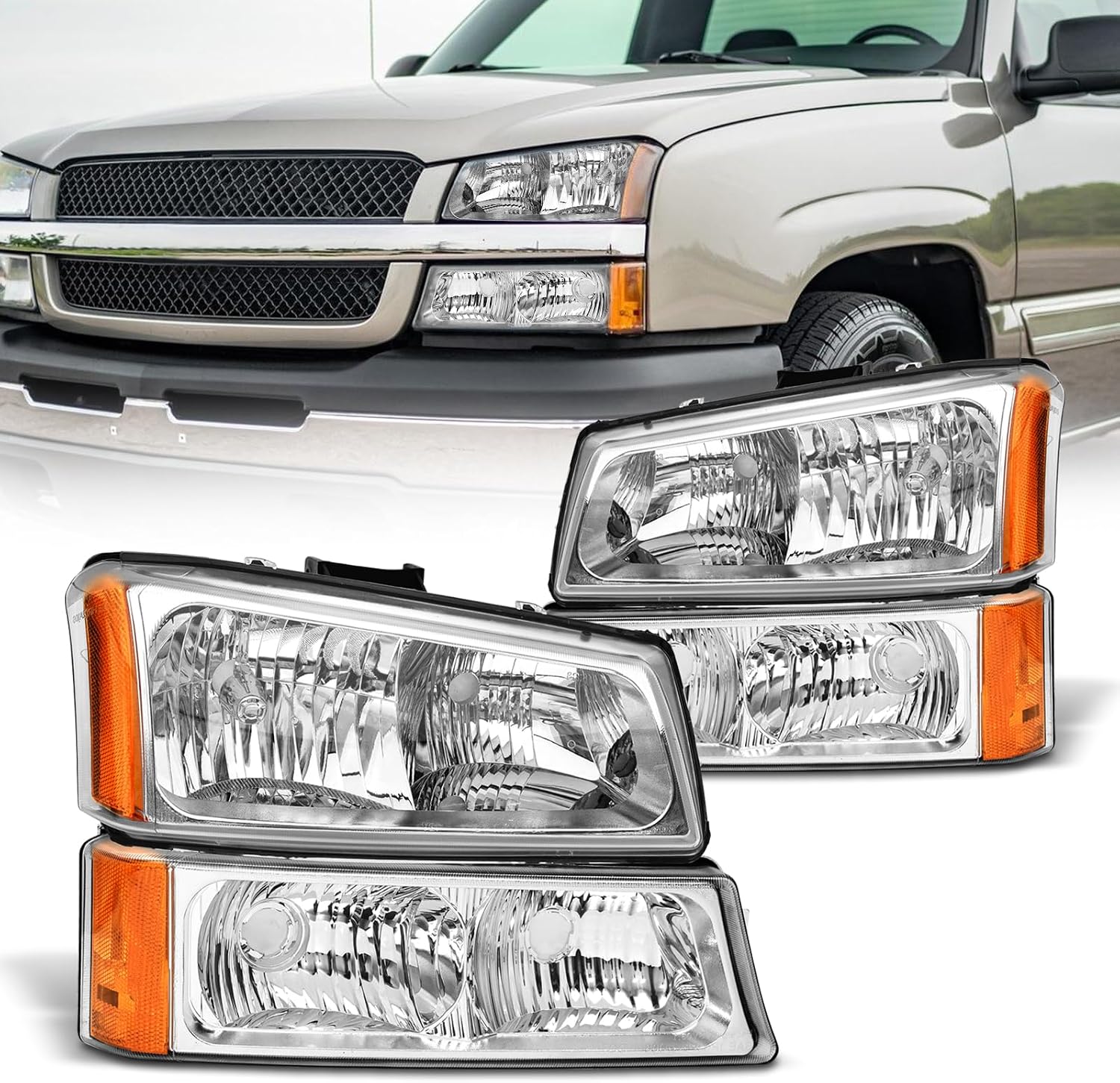 AS Headlight Assembly for 2003-2006 Chevy Silverado Headlights 1500 2500 3500 Driver and Passenger Side