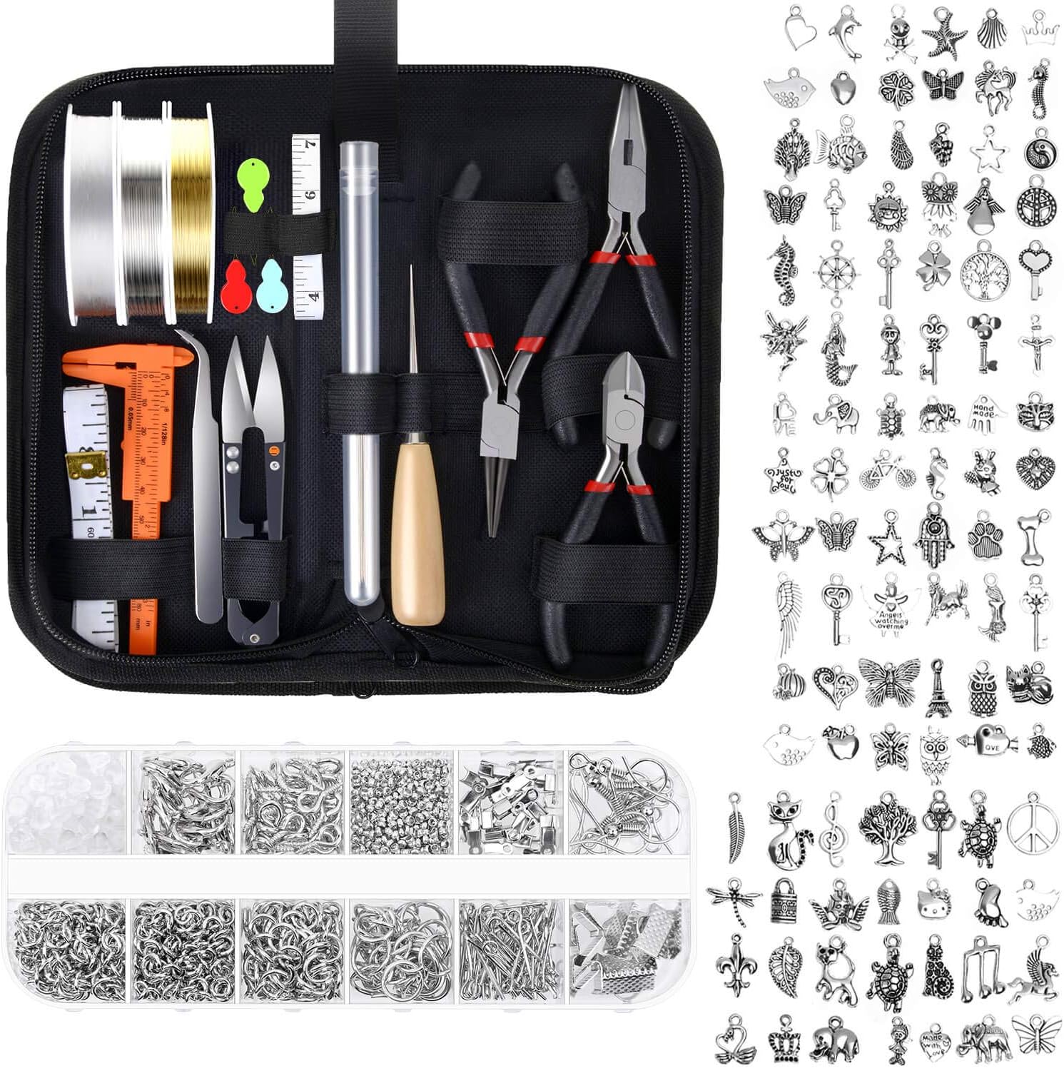 Jewelry Making Supplies Set, Audab Jewellery Making Kit with Jewellery Tools, Beading Wires Wrapping Charms Jewellery Pliers and Jewelry Findings for Earrings Bracelets Necklaces Making and Repair