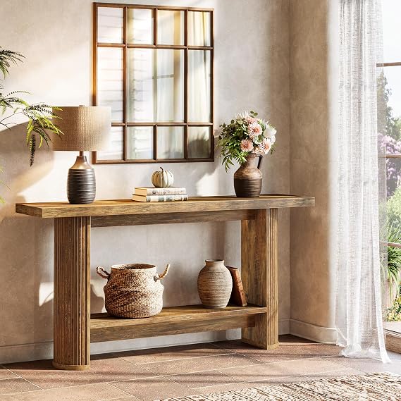 Tribesigns Modern Console Table, 55-Inch Narrow Sofa Table for Hallway, Wooden Entryway Table Behind the Couch for Living Room, Hallway, Entrance, Brown