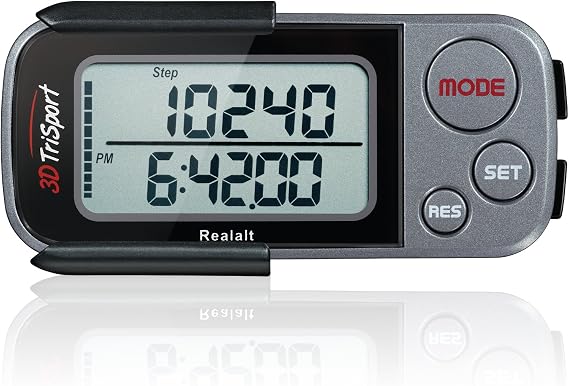 Realalt 3DTriSport 3D Pedometer, Accurate Step Counter with Clip and Strap
