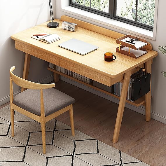 Computer Desk with Drawers and Shelves for Small Spaces, Modern Study Desk Compact PC Table Workstation with Hooks,Home Office Desk for Writing,Studying and Gaming(80x50x83cm(31x20x33inch), Wood)