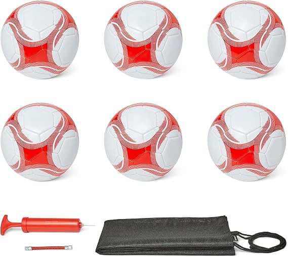 Amazon Basics Size 5/4/3 Football with Pump and Bag, Training Ball, PVC Construction, Butyl Bladder, Machine Stitched Practice Balls for Teams, Schools, Camps, White and Red