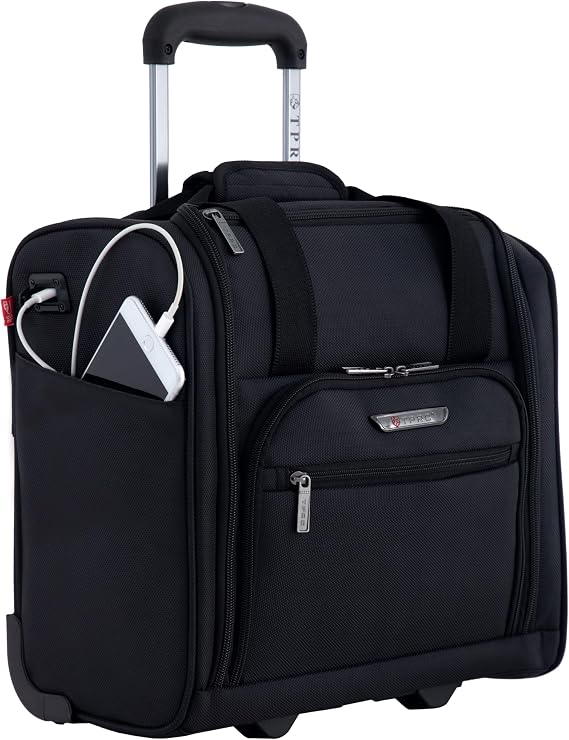 TPRC Travelers Club Underseat Carry-On Luggage with USB Charging Port, Black, 15 in