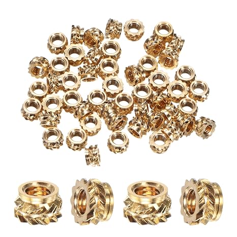 M METERXITY 50-Pack Threaded Inserts - M3 x 3mm L x 5mm OD Brass Heat Set Insert Nuts, for 3D Printing Components/Plastic Parts/Miniature Electronics Female Metric Knurled Nuts