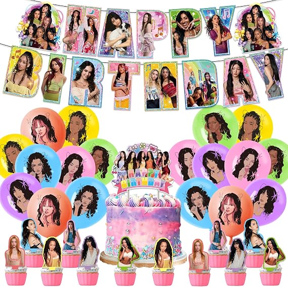 Birthday Decorations, Katseye Party Supplies Include Happy Birthday Banner, Cake Topper and Cupcake Toppers, Balloons