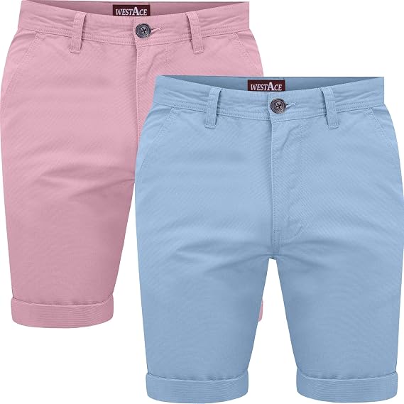 westAce Mens Pack of 2 Chino Shorts Cotton Half Pant Casual Summer Cargo Combat Short Trousers