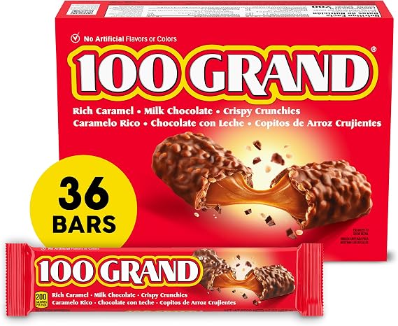 100 Grand Bulk Candy Chocolate Bars, Full Size Candy Bars, 1.5 Oz, 36 Ct