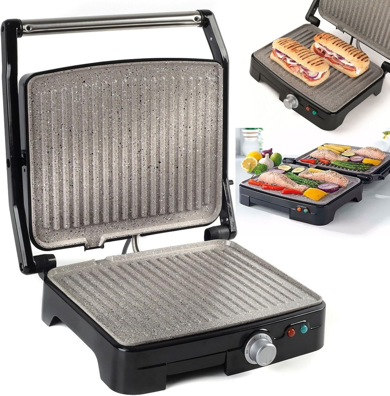 Salter Marble Heath Grill &amp;amp; Panini Toasted Sandwich Maker Dual Cooking System Surface Tough Non Stick Abrasion Resistant Coating with Oil Drip Tray [Energy Class A]