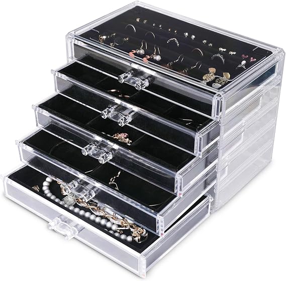Frebeauty Acrylic Jewellry Box,5-Layer Jewellry Organiser with Drawers
