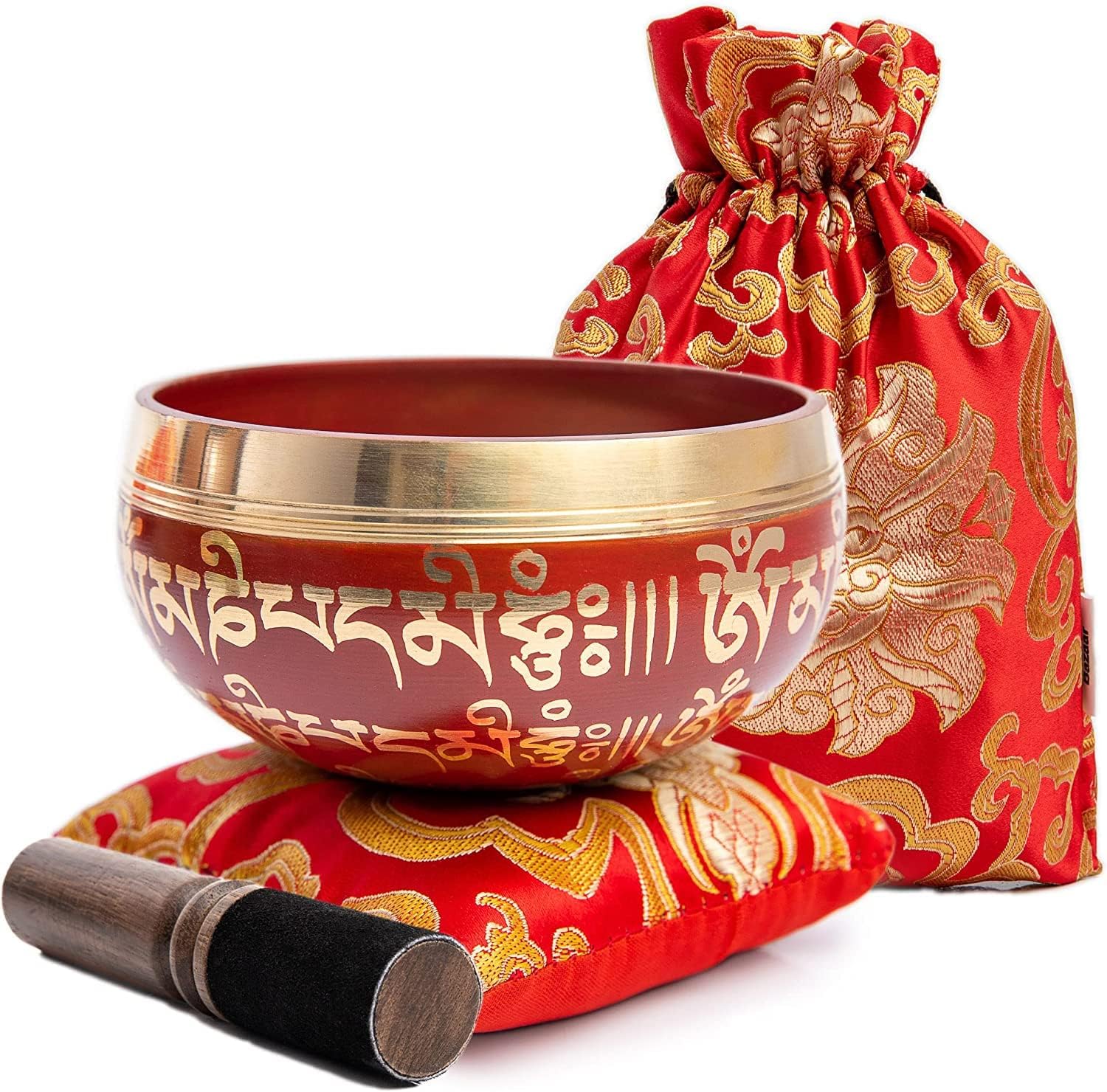 Tibetan Singing Bowl Set - Easy To Play for Beginners - Authentic Handcrafted Mindfulness Meditation Holistic Sound 7 Chakra Healing Gift by Himalayan Bazaar Crimson