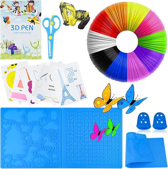3D Pen Template, 3D Pen Filament PLA, Silicone Pad Stencil, with 2 Finger Protectors and Scissors, Large Silicone Pad 41.2x20.3 cm, 3D Printing Pen Accessories for Beginners